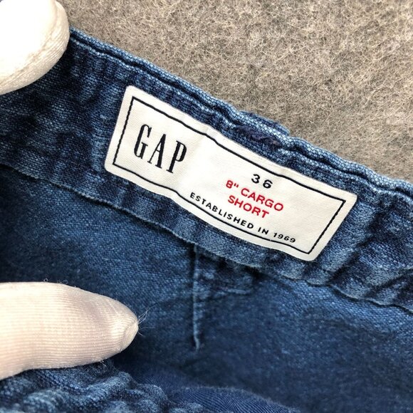 Gap Cotton Linen Cargo Shorts Mens 36 Blue Indigo Relaxed 8'' Inseam - Picture 7 of 9